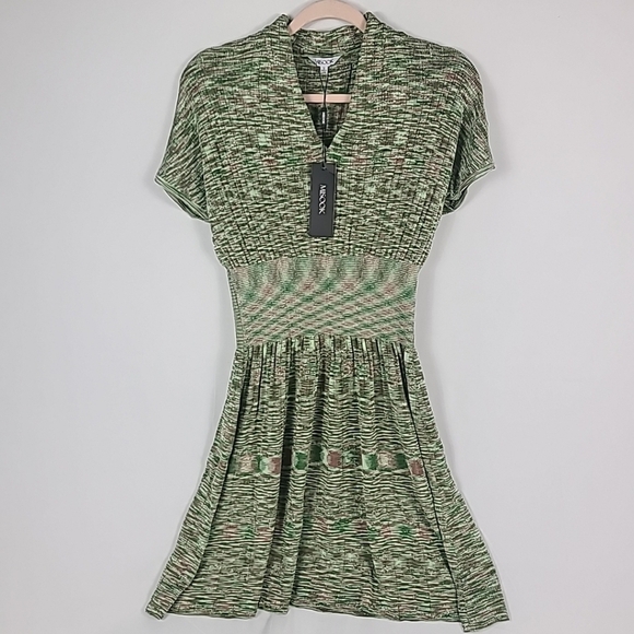Misook Dresses & Skirts - NEW Misook Mini Fit & Flare Green Dress V-neck Pleated Knit Size S MSRP $348 NWT